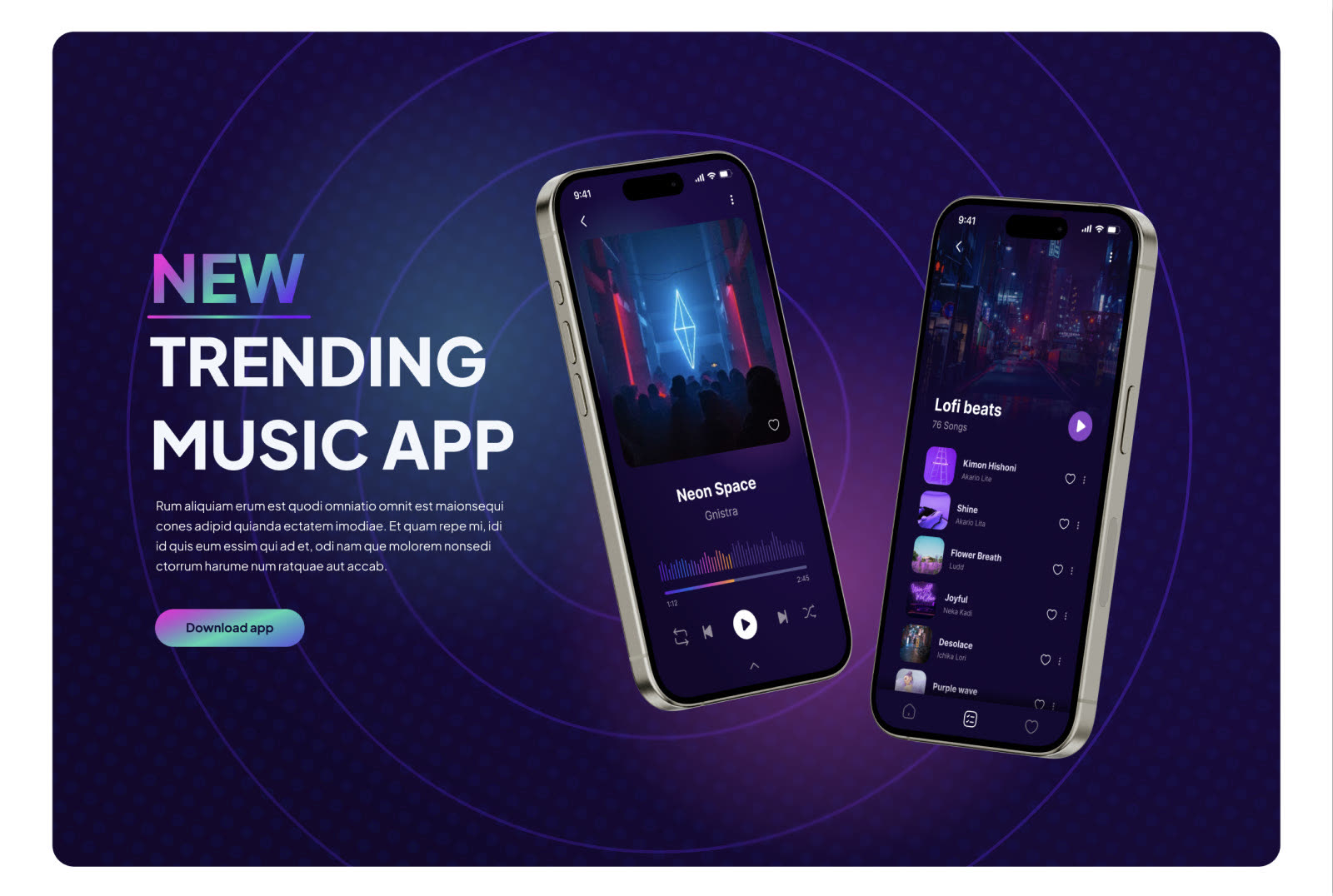 Två mobiler med appens spelare och en spellista